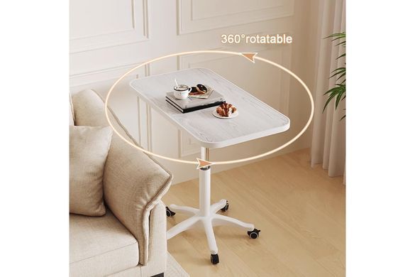 Столик 26010 белый мрамор 60&times;40 см с регулировкой высоты &bull; Кофейный журнальный прикроватный компьютерный столик на колесах 58&ndash;75 см