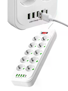 Сетевой удлинитель-фильтр PNS-02/D10 белый 5 м с LED-индикатором, 4 USB и PD Type-C &bull; Разветвитель питания 10&ndash;220V для дома, офиса и техники