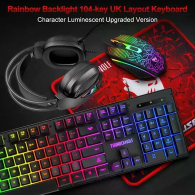 Игровой комплект Gaming Combo 4-in-1 T-Wolf TF-400 черный &bull; Геймерский набор клавиатура, мышь, наушники и коврик для ПК