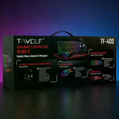 Игровой комплект Gaming Combo 4-in-1 T-Wolf TF-400 черный &bull; Геймерский набор клавиатура, мышь, наушники и коврик для ПК