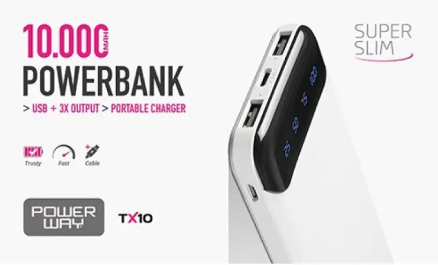 Зовнішній акумулятор Powerway TX10 10000mAh Портативний зарядний пристрій Li-Ion Powerbank Повербанк із цифровим дисплеєм