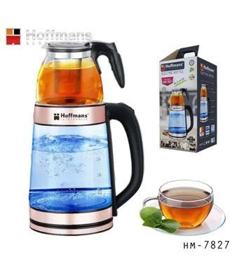 Электрочайник Hoffmans HM-7827 1800W &bull; Стеклянный чайник с заварником 2,2 л + 0,5 л для быстрых напитков