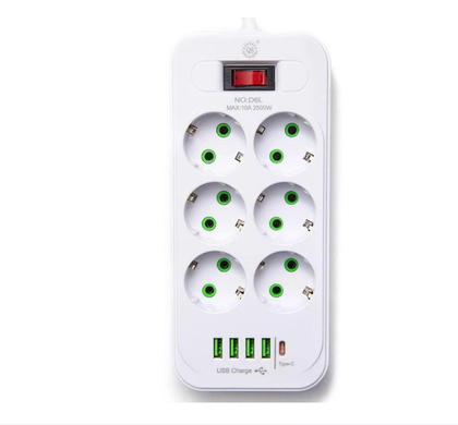 Сетевой удлинитель-фильтр PNS-03/D6 белый 3 м с LED-индикатором, 4 USB и PD Type-C &bull; Разветвитель питания 6&ndash;220V для дома, офиса и зарядки гаджетов