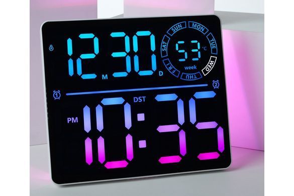 Электронные часы 6692R &bull; Настенные и настольные LED-часы 6692R с календарем, будильником, термометром, RGB-подсветкой, пультом и USB 5V