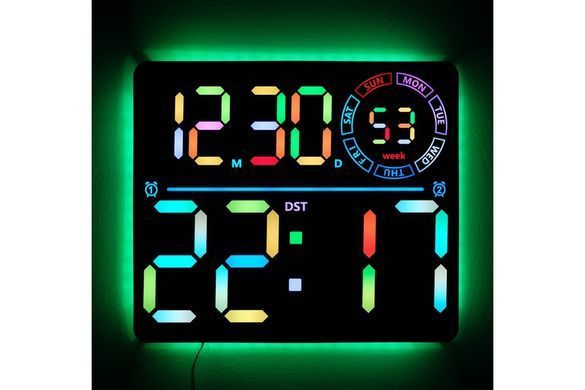 Электронные часы 6692R &bull; Настенные и настольные LED-часы 6692R с календарем, будильником, термометром, RGB-подсветкой, пультом и USB 5V