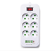 Сетевой удлинитель-фильтр PNS-03/D6 белый 3 м с LED-индикатором, 4 USB и PD Type-C &bull; Разветвитель питания 6&ndash;220V для дома, офиса и зарядки гаджетов