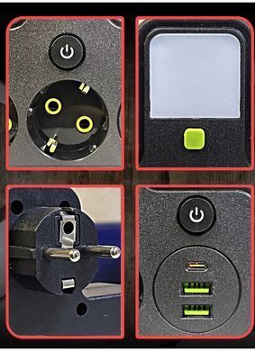 Сетевой фильтр-разветвитель PNS-04 черный с LED-индикатором, 4 розетками 220V, 2 USB и PD Type-C • Мульти-розетка для дома, офиса и зарядки гаджетов