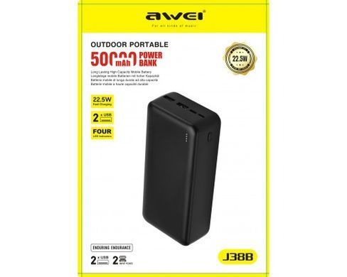Power Bank Awei J38B 50000mAh черный &bull; Повербанк Awei J38B 50000mAh 22.5W с быстрой зарядкой PD/QC и Type-C