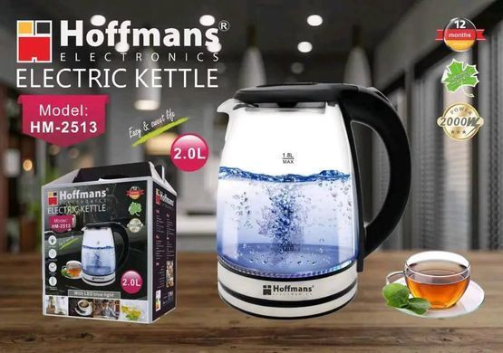 Електрочайник Hoffmans HM-2513 &bull; Скляний чайник 2 л для дому та офісу 1800W