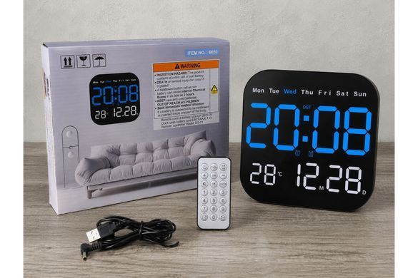 Цифровий LED-годинник 6650 з календарем &bull; Настінний та настільний годинник 6650 з будильником, термометром, пультом ДК та USB 5V