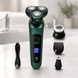Электробритва 4 в 1 Shaver 9D зеленая &bull; Мужская аккумуляторная роторная бритва с триммером, насадкой для носа, щеткой для лица и LCD-дисплеем