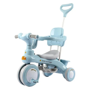 Детский трехколесный велосипед Baby Carriage 588 голубой с родительской ручкой &bull; Велосипед-коляска Baby Carriage 588 для малышей с корзиной и козырьком