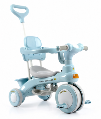 Детский трехколесный велосипед Baby Carriage 588 голубой с родительской ручкой &bull; Велосипед-коляска Baby Carriage 588 для малышей с корзиной и козырьком