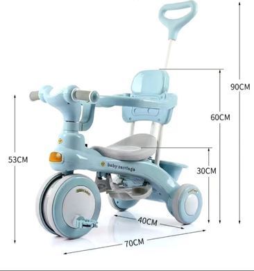 Детский трехколесный велосипед Baby Carriage 588 голубой с родительской ручкой &bull; Велосипед-коляска Baby Carriage 588 для малышей с корзиной и козырьком