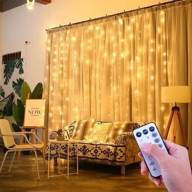 Гирлянда штора Занавеска 3&times;6 м 600 LED USB с пультом тёплый белый ∙ Светодиодная штора MA743 3&times;6 м с тёплым белым свечением