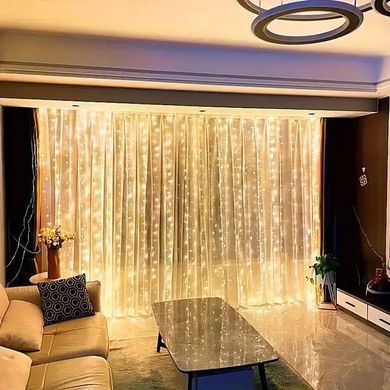 Гирлянда штора Занавеска 3&times;6 м 600 LED USB с пультом тёплый белый ∙ Светодиодная штора MA743 3&times;6 м с тёплым белым свечением