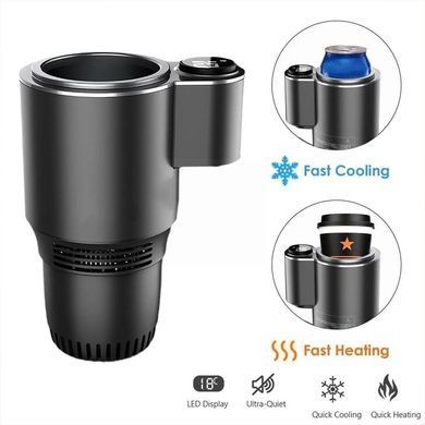 Автомобильный подстаканник USAMS Smart Cup Black с подогревом и охлаждением &bull; Термоподстаканник для авто 0&ndash;60&deg; с экраном температуры и питанием от прикуривателя