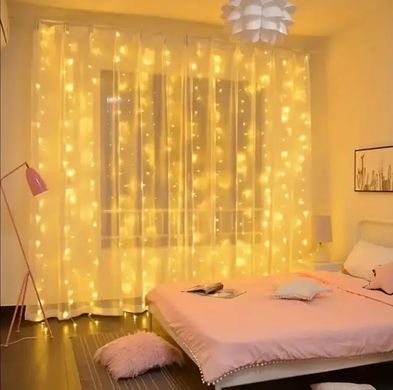 Гирлянда штора Занавеска 3&times;6 м 600 LED USB с пультом тёплый белый ∙ Светодиодная штора MA743 3&times;6 м с тёплым белым свечением