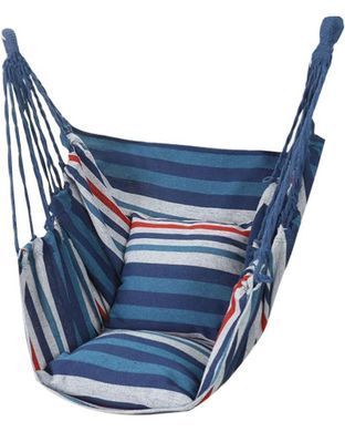 Подвесной гамак-кресло MA546blue 130×100 см голубой в полоску • Гамак для дома, сада, балкона, террасы и дачи с 2 подушками
