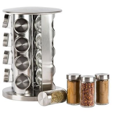 Набор емкостей для специй Spice Wood Carousel ∙ Карусель - спецовница на подставке ∙ 16 стеклянных баночек