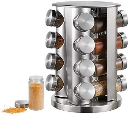 Набор емкостей для специй Spice Wood Carousel ∙ Карусель - спецовница на подставке ∙ 16 стеклянных баночек