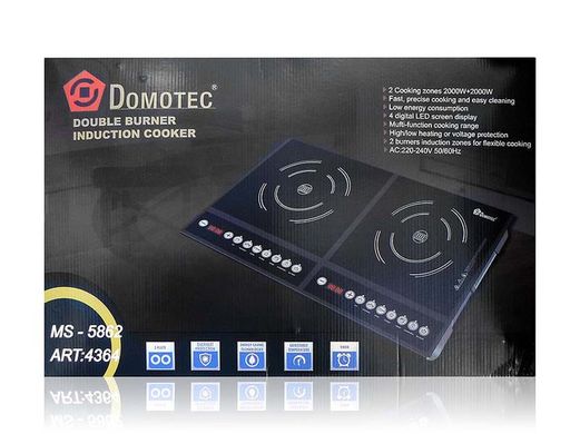 Индукционная двухконфорочная плита Domotec MS-5862 ∙ Электроплита на 2 конфорки 4000 Вт